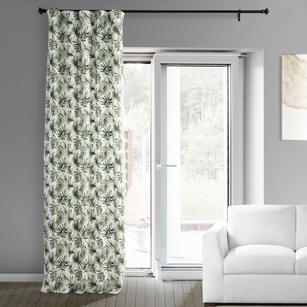 Artemis Printed Cotton Curtain Single Panel, Artemis Olive Green, 50wx108l