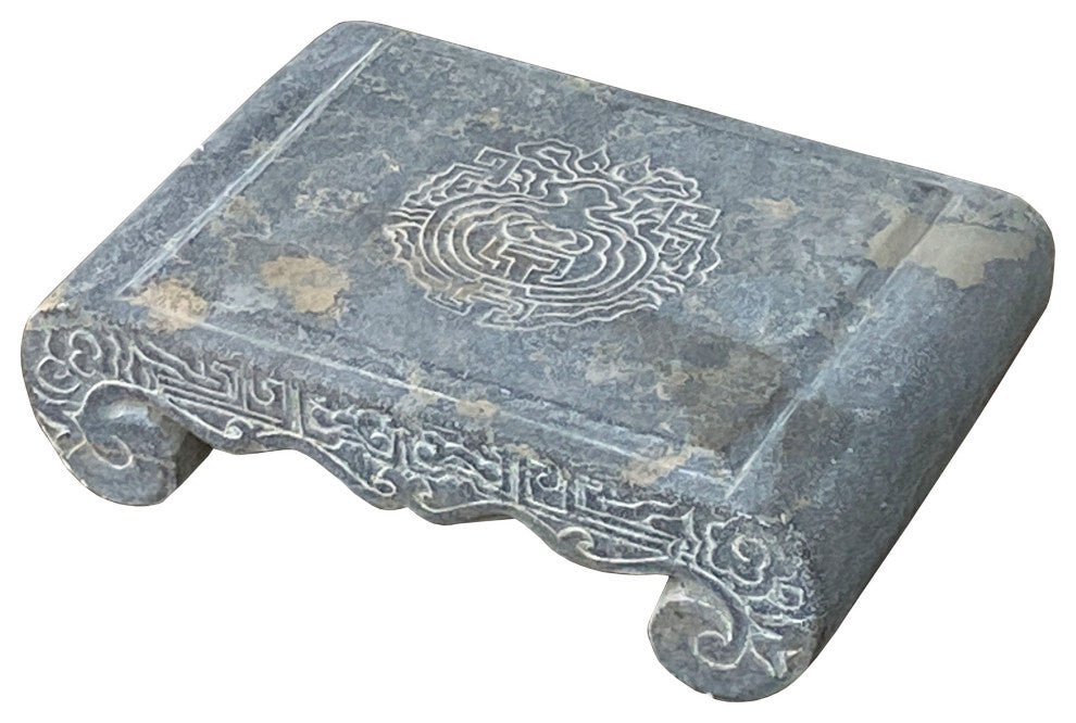 Chinese Distressed Gray Stone Rectangular Scroll Stand Hcs7089