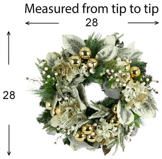 28" Hydrangea Holiday Wreath with Snowy Leaves