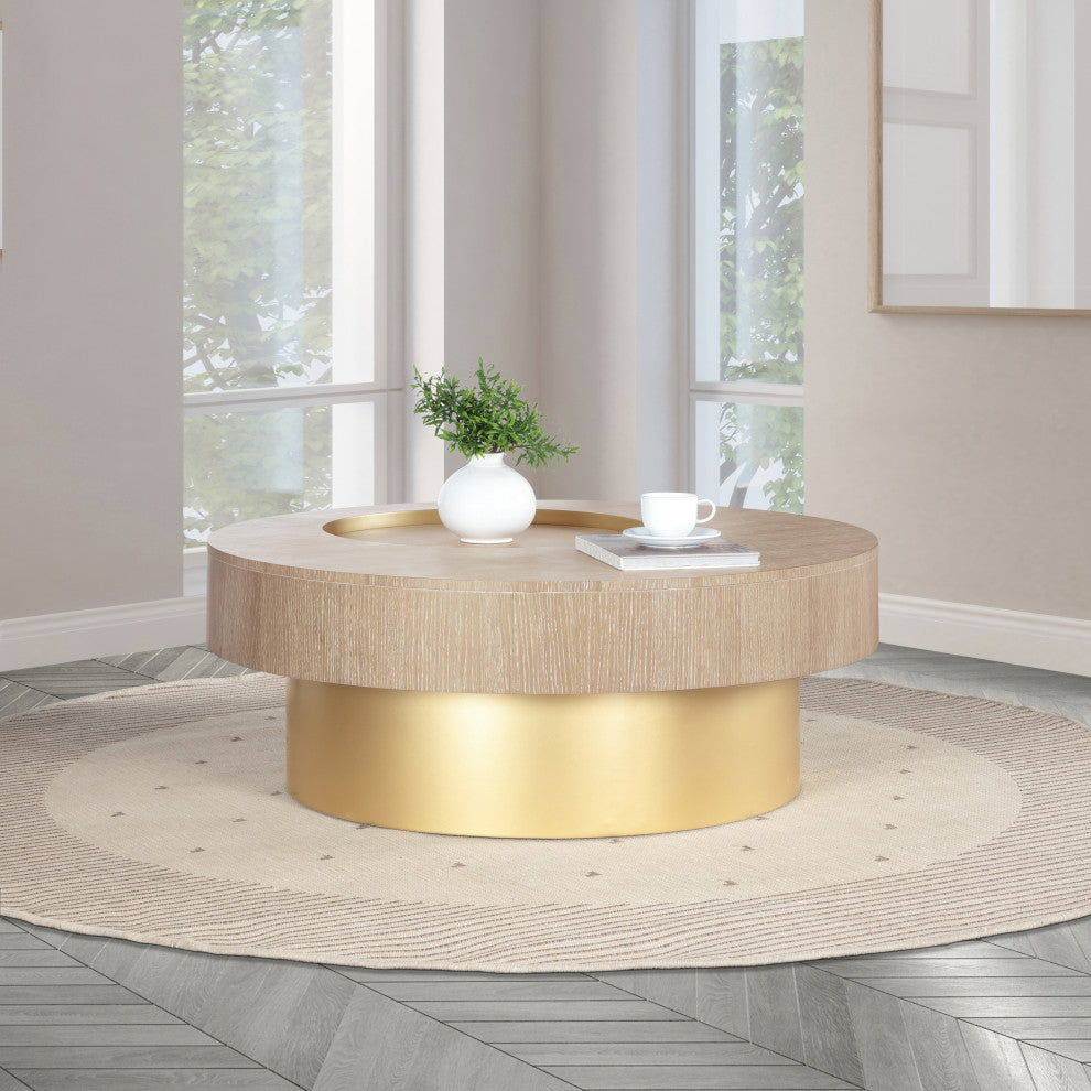 Makai Coffee Table with Oak Veneer Top and Metal Base, Natural