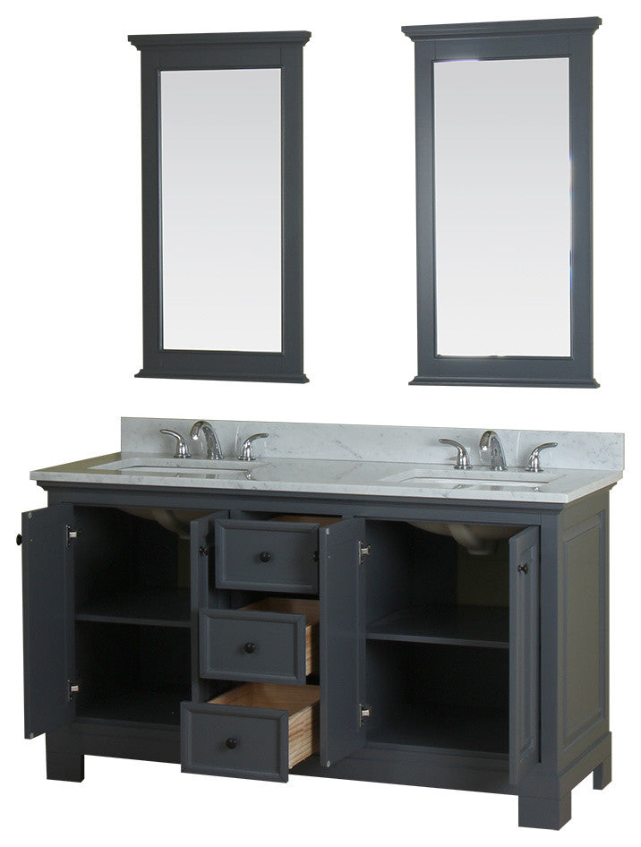 Richmond 60" Double Vanity in Gray, Carrera Marble Top and Mirror