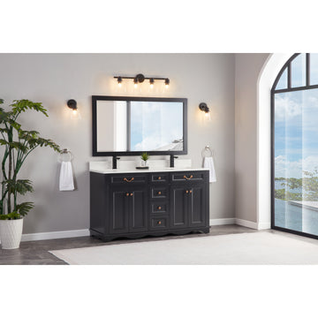 Legion Furniture WS2512 Series Bathroom Sink Vanity, Tricorn Black, 60", Artificial Stone Top, Double Sink