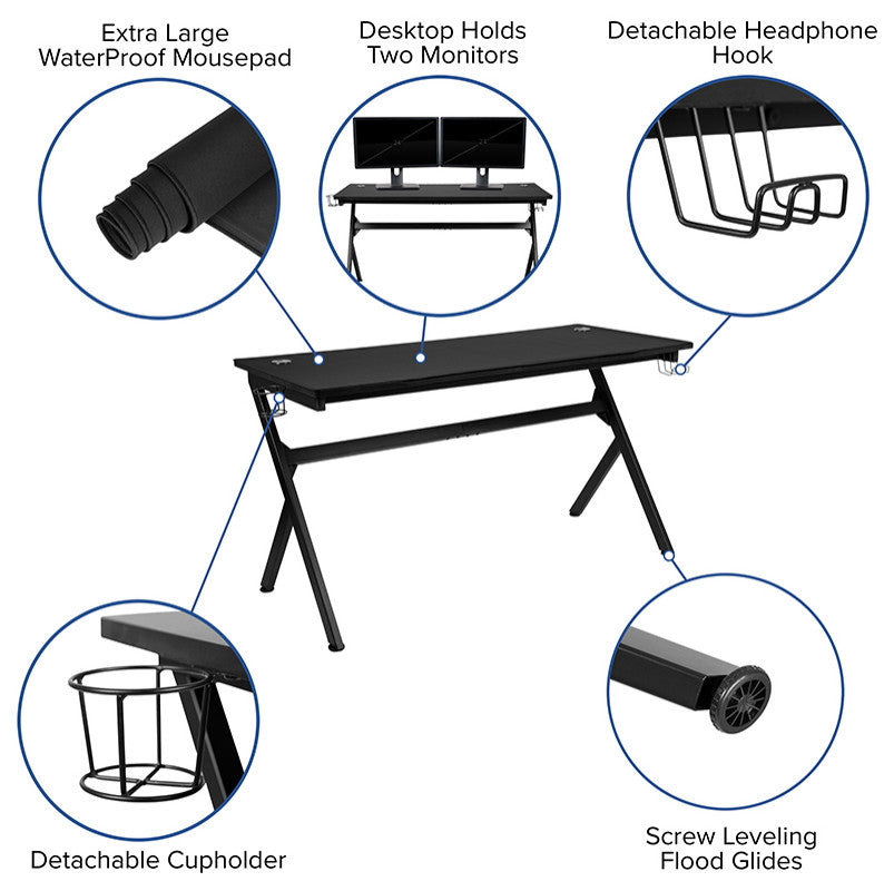 Gaming Desk and Gray Footrest Reclining Chair Set