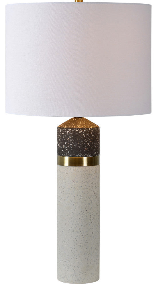 Kaitlyn Terrazzo White and Black Speckled Table Lamp With Off-White Cotton Shade