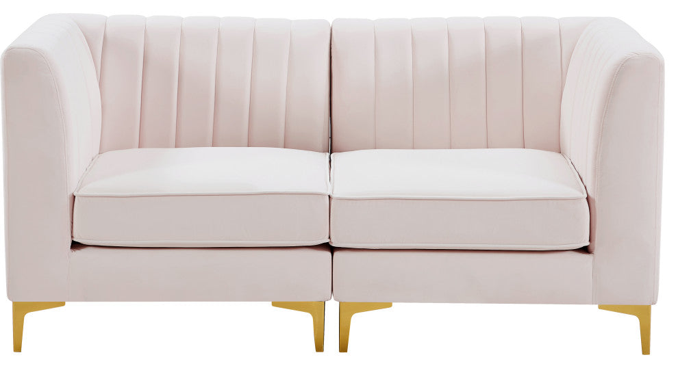 Alina Velvet Upholstered 2-Piece Modular Sectional, Pink