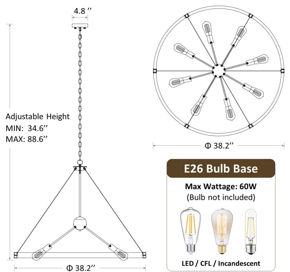 Farmhouse Wheel Chandelier 8 Light Metal Sputnik Pendant Light Fixture