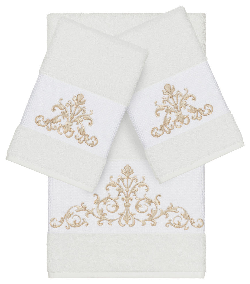 Scarlet 3-Piece Embellished Towel Set, White