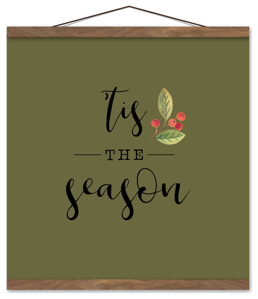 Tis the Season Green 16x16 Teak Hanging Canvas