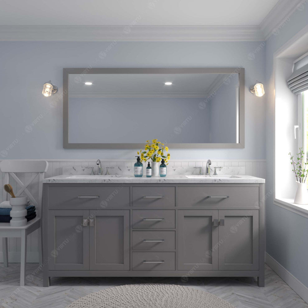 Caroline 72" Double Bath Vanity With Cultured Marble Quartz Top, Gray