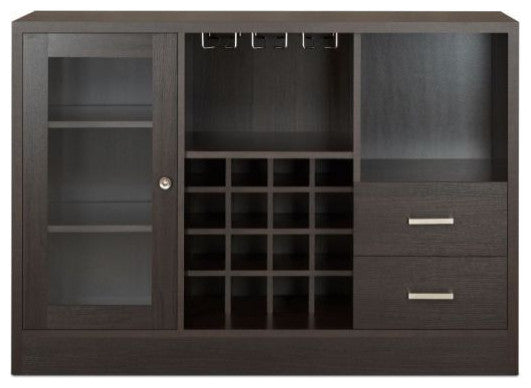 47" Espresso Solid Wood Frame With Five Shelves And Two Drawers