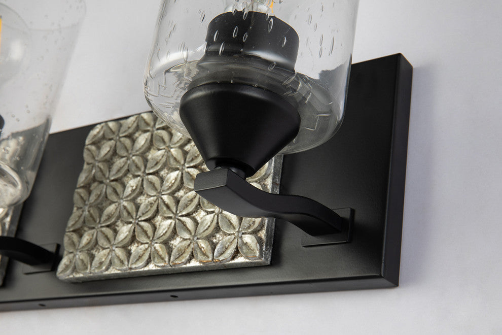 Arcadia 3 Light Bath Vanity Light in Matte Black and Silver Accents