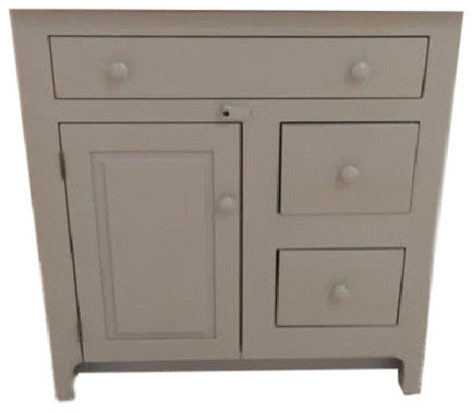 30" Pine Shaker Vanity, 18" Depth, Drawers Right