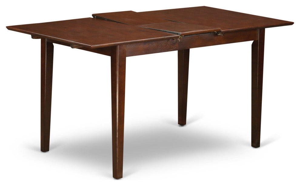 5Pc Dining Set, 1 Butterfly Leaf Table, 4 Brown Chairs, Back, Mahogany Finish