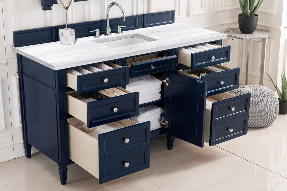 Brittany 60" Victory Blue Single Vanity w/ 3 CM Arctic Fall Solid Surface Top