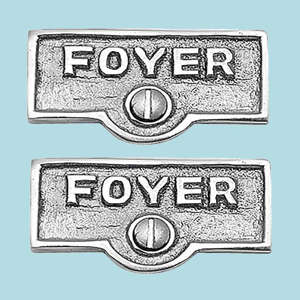 2 Switch Plate Tags FOYER Name Signs Labels Chrome Brass |