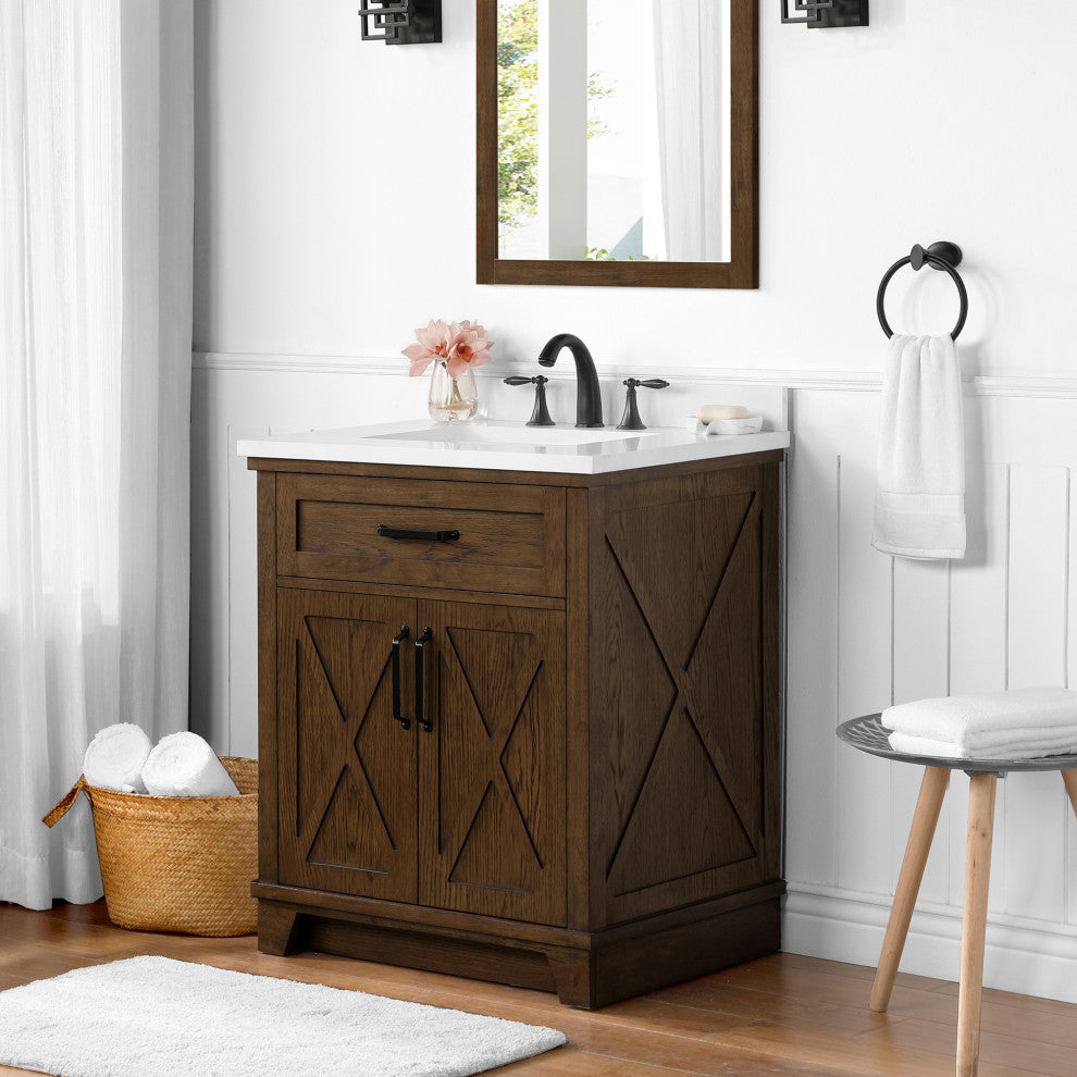 Ove Decors Ollie 30" Single Sink Vanity, Antique Coffee With Ash Hardware