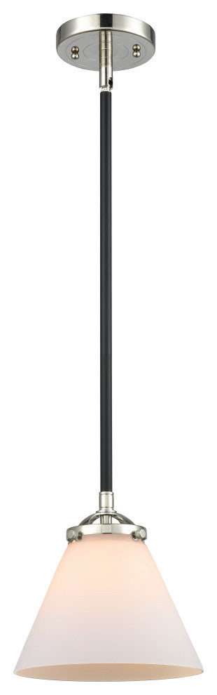 Large Cone 1-Light Mini Pendant, Black Polished Nickel, Matte White