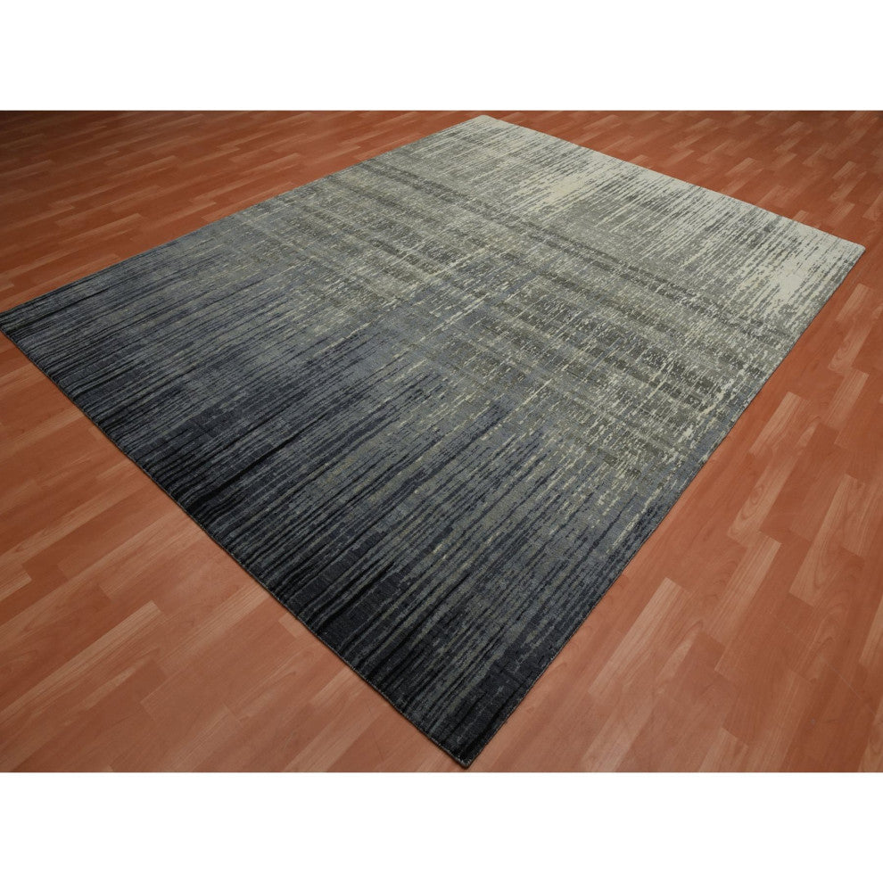 Blue/Gray Modern Ombre Design Hand Knotted Pure Wool Oriental Rug, 8'0"x10'3"