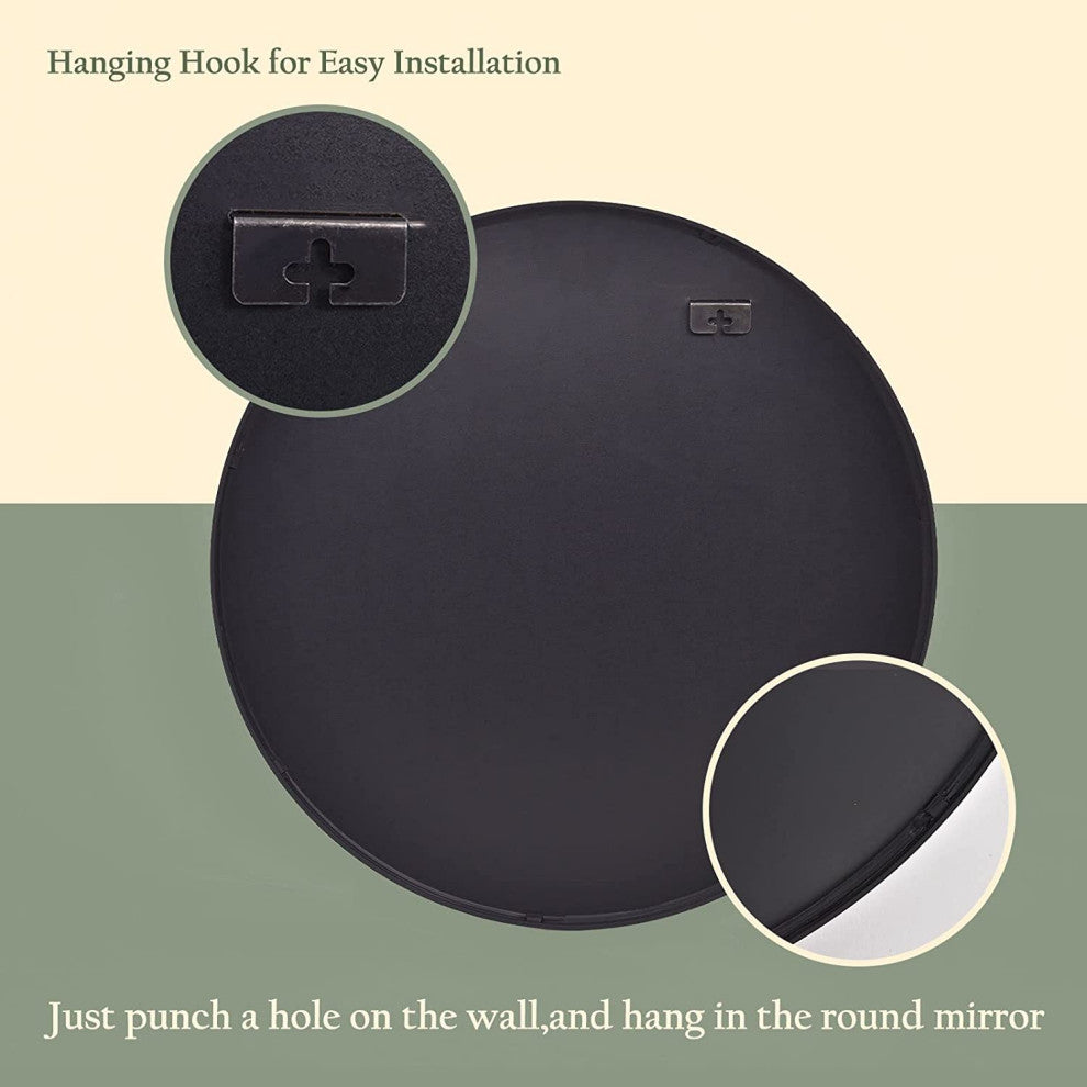 Easly Aluminum Alloy Framed Round Mirror, Black, 24x24