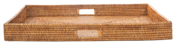 La Jolla Square Rattan Jumbo Sized Centerpiece and Ottoman Tray, Honey Brown