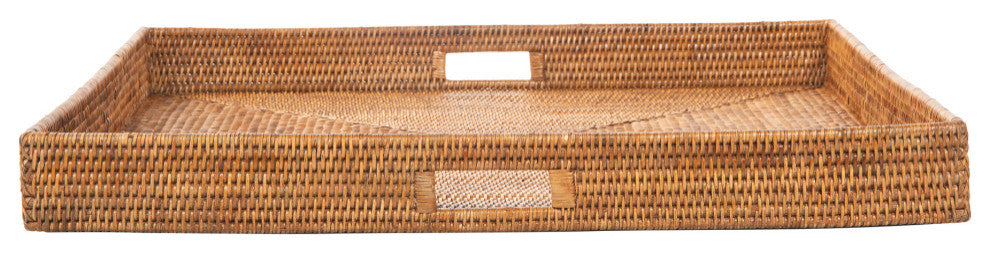 La Jolla Square Rattan Jumbo Sized Centerpiece and Ottoman Tray, Honey Brown