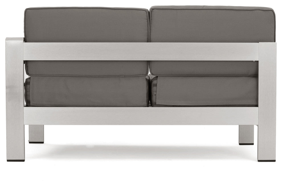 Crested Bay Outdoor Aluminum 5 Seater Sectional Sofa Set with Sunbrella Cushions, Silver/Gray