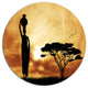 African Woman And Lonely Tree, African Landscape Round Artwork, 36"