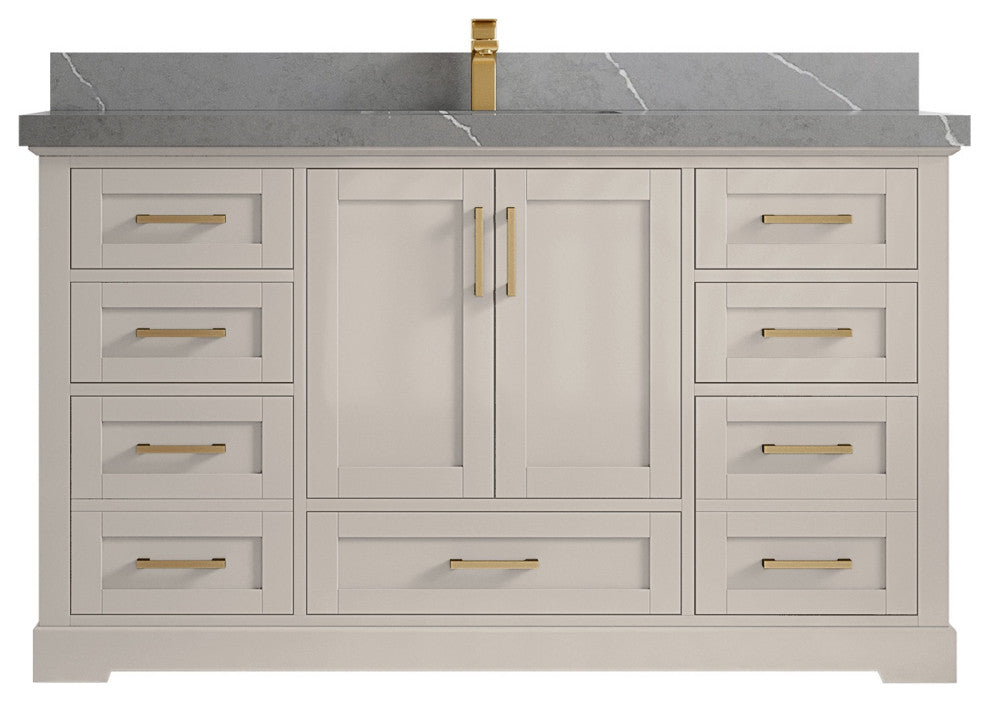 Boston 60" Single Bathroom Vanity in Fine Grain 2" Piatra Gray
