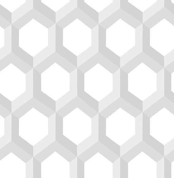 Honeycomb Hexagonal Geometric 3D Wallpaper, Gray & White, Bolt