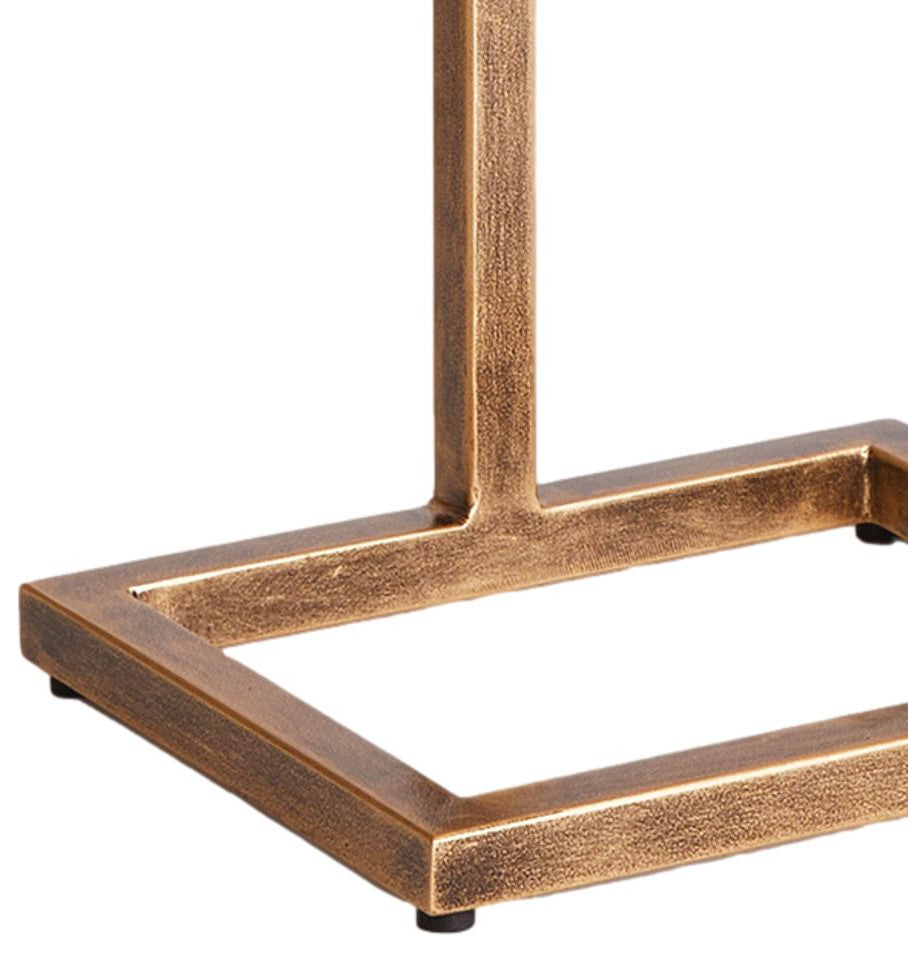 Petite Minimalist Bronze White Accent Table Cantilever Pull Up Marble Metal Gold