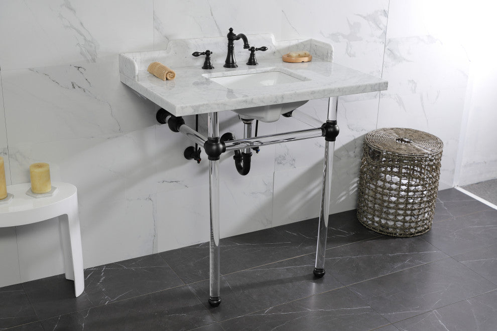 Kingston Brass LMS36MASQ0 36" Carrara Marble Console Sink, Acrylic Legs