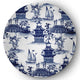 China Old Oriental Chenille Area Rug, Porcelain Blue, 5'' Round