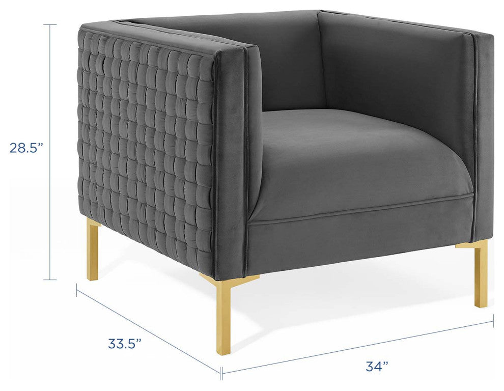Armchair Accent Chair, Velvet, Dark Gray, Modern, Living Lounge Hospitality