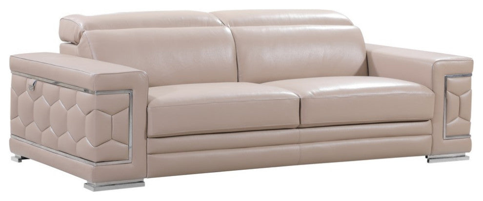 114" Modern Beige Leather Sofa Set