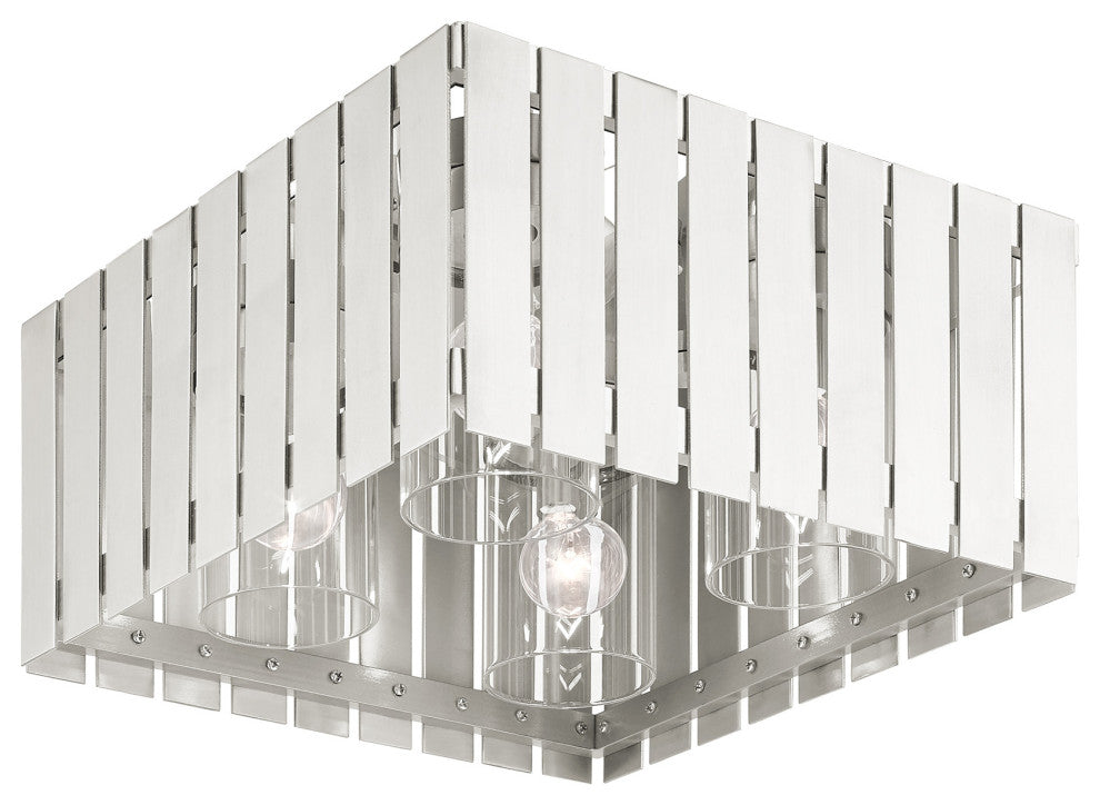 Livex Lighting Greenwich 4 Light Brushed Nickel Large Outdoor Flush Mount