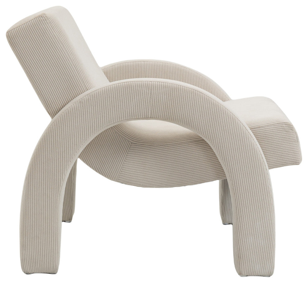 Corduroy Fabric Upholstered Accent Chair, Cream