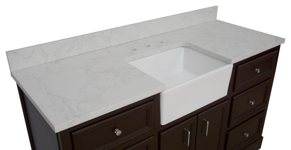 Zelda 60" Bathroom Vanity, Chocolate, Engineered Carrara, Single