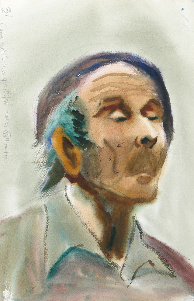 Eve Nethercott "Portrait Of Man in Beret, P2.39" Watercolor Painting