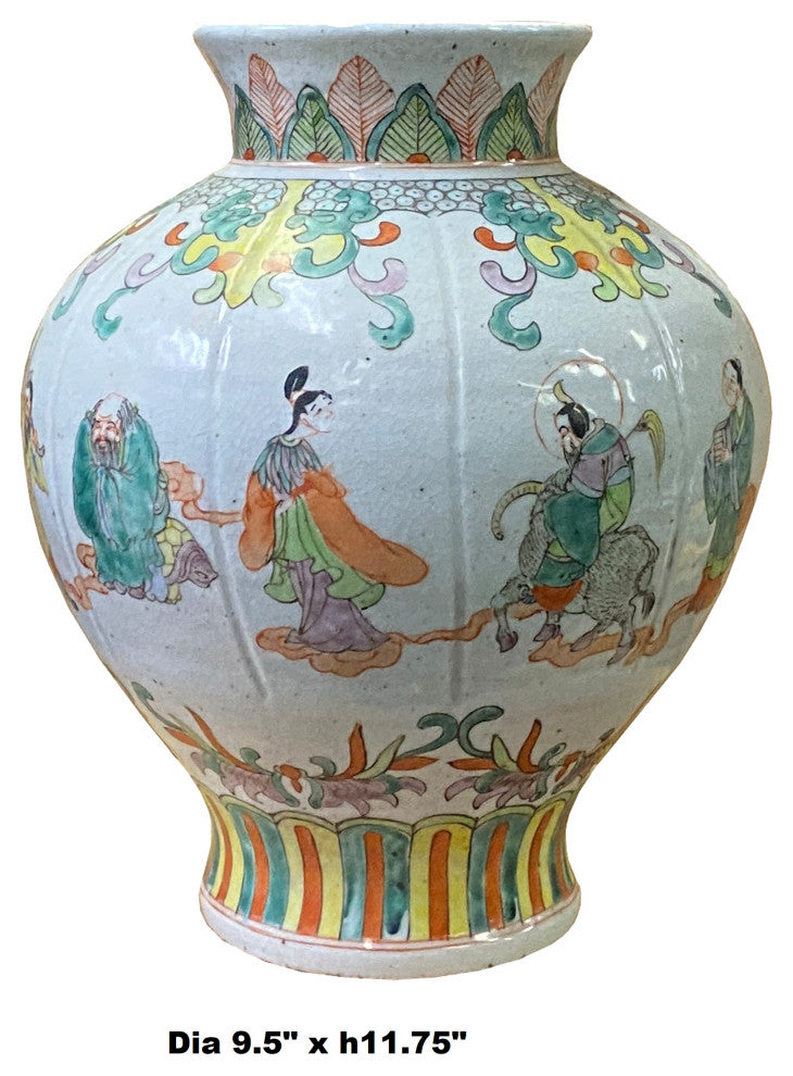 Chinese Oriental Eight Immortals Off White Beige Color Ceramic Vase Hws2000