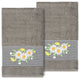Linum Home Turkish Cotton Daisy 2-Piece Embellished Bath Towel Set, Dark Gray