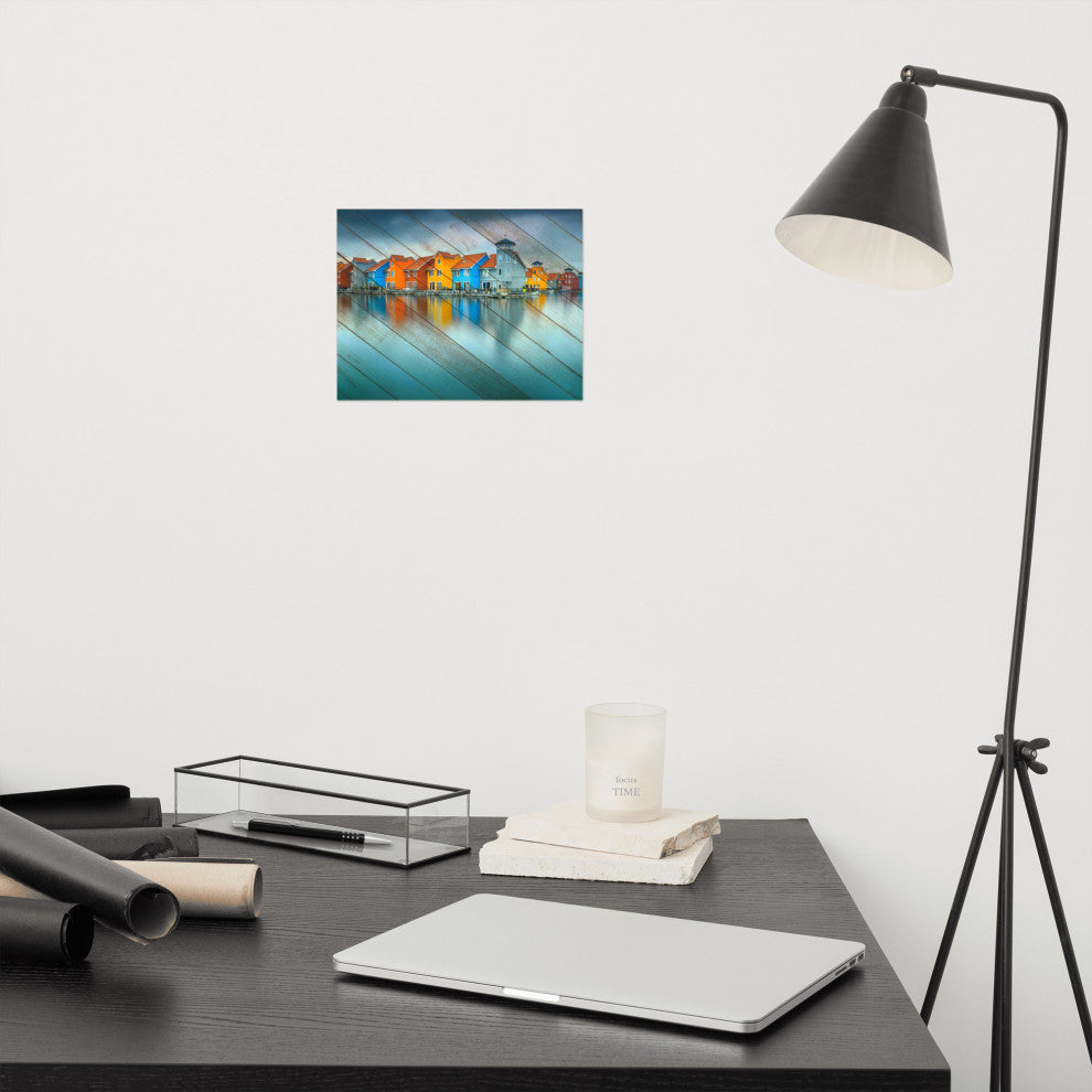 Faux Wood Blue Morning at Waters Edge Groningen Unframed Wall Art Prints, 8" X 10"