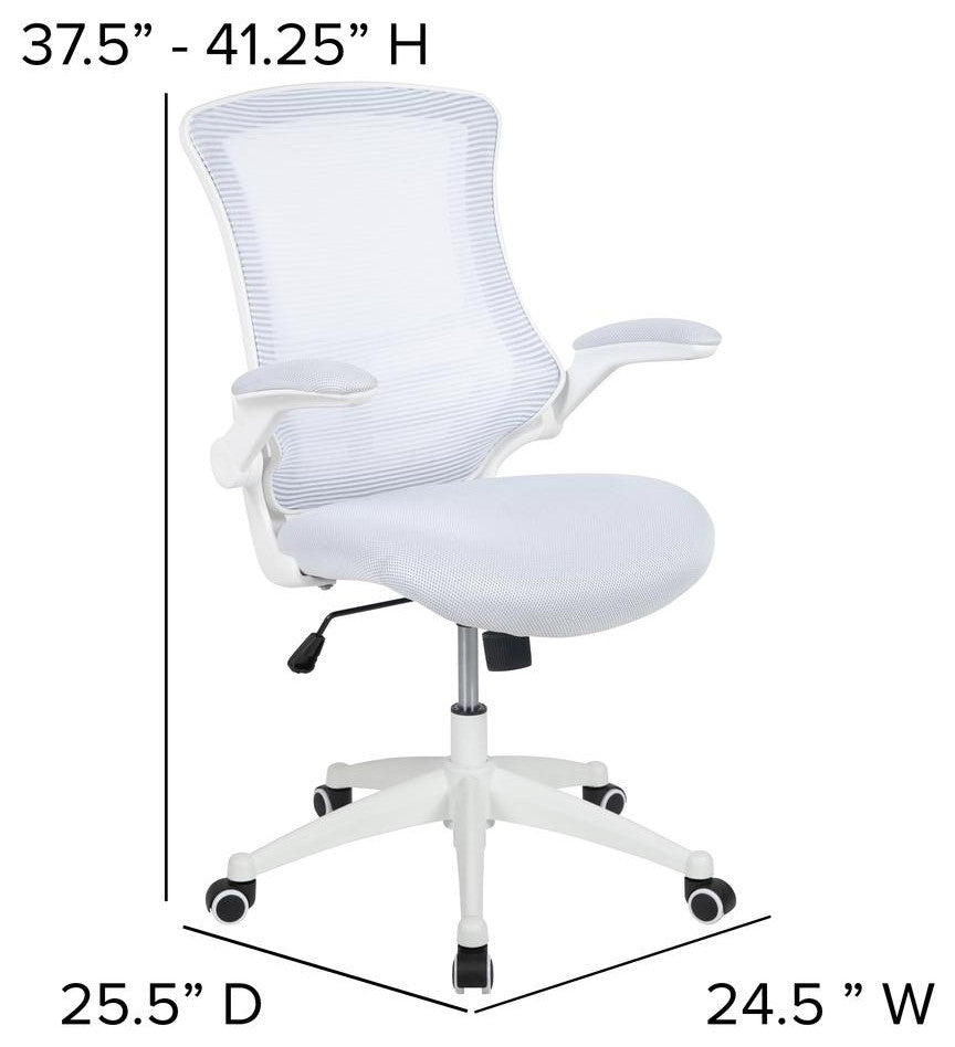 Mid-Back White Mesh Swivel Ergonomic Task Office Chair with White Frame and...