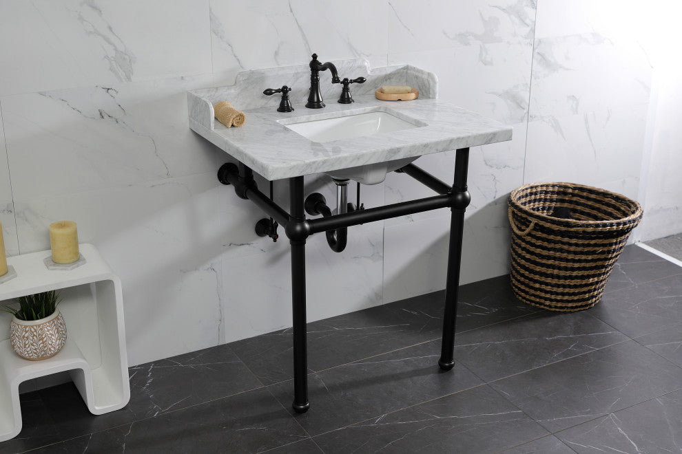 Kingston Brass LMS3030MBSQ0 30" Carrara Marble Console Sink, Legs