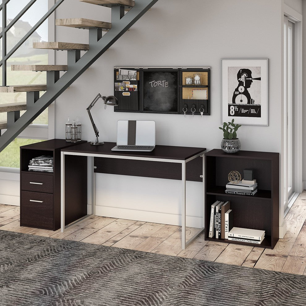 Bush Torte Computer Desk With File Cabinet and Bookcase, Espresso Oak