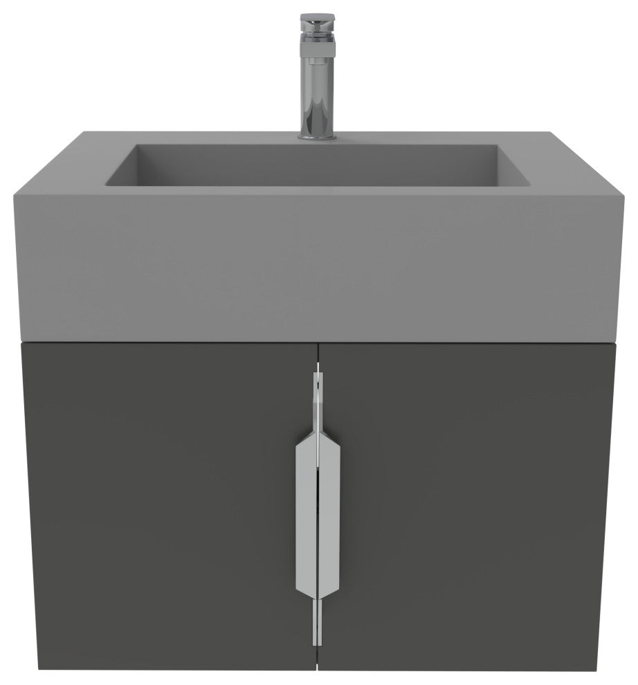 CastelloUSA Nile 24" Wall Mounted Bathroom Vanity Set, Black, Gray Top, Chrome Handles