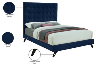 Elly Velvet Upholstered Bed, Navy, Queen