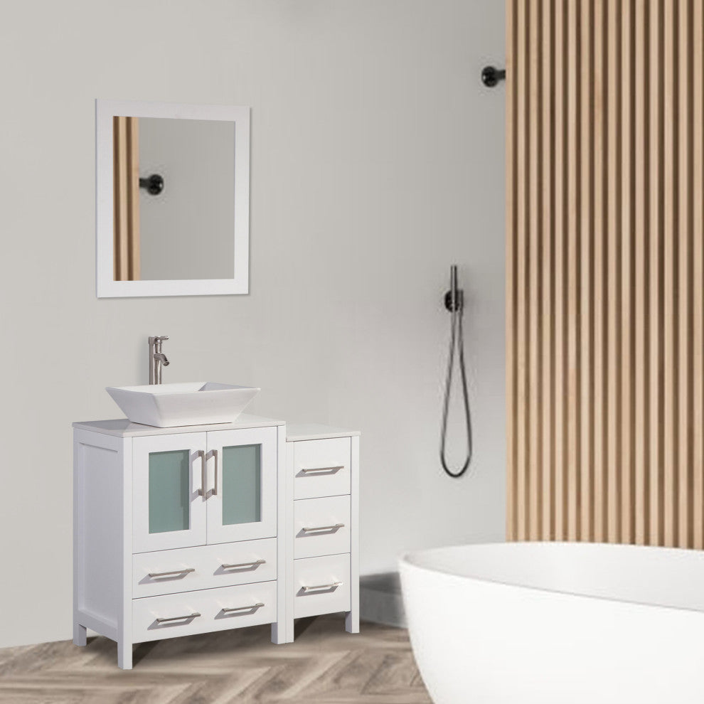 Vanity Art Bathroom Vanity Set With Sink, White, 36", Standard Mirror