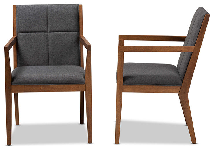 MCM Dark Grey Fabric Upholstered and Walnut Brown Wood Living Room Accent Chair