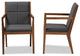 MCM Dark Grey Fabric Upholstered and Walnut Brown Wood Living Room Accent Chair