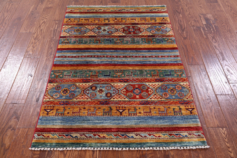 Handmade Persian Gabbeh Tribal Wool Rug 3' 3" X 4' 10" Q10803